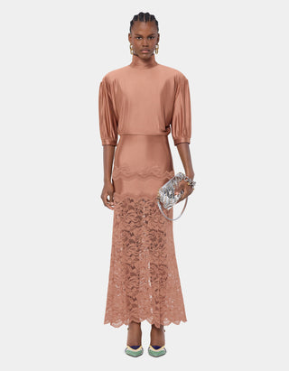 Satin-Midi Rock mit Spitzendetails