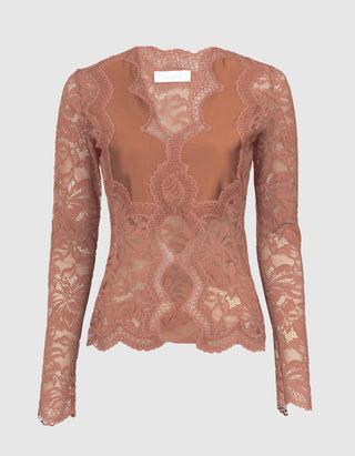 Spitzen-Longsleeve mit Satindetails