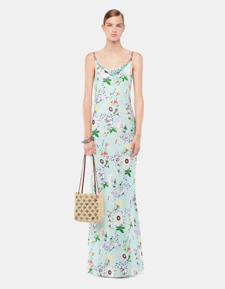 Gemustertes Maxi-Kleid mit Ketten-Details