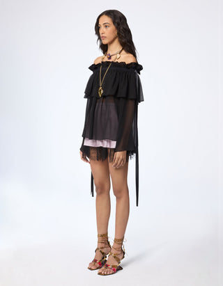 Off-Shoulder Seiden-Top mit Schleifen-Details
