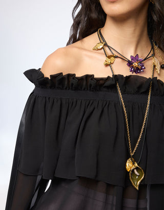 Off-Shoulder Seiden-Top mit Schleifen-Details