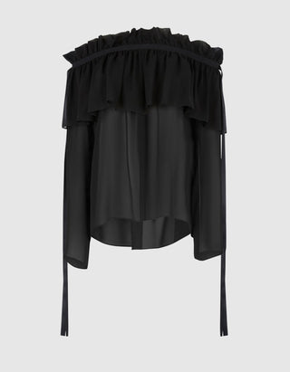 Off-Shoulder Seiden-Top mit Schleifen-Details