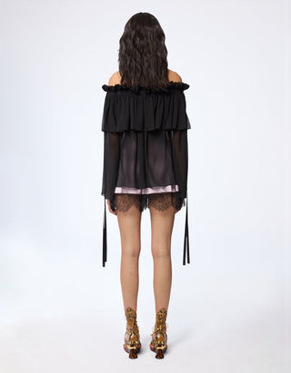 Off-Shoulder Seiden-Top mit Schleifen-Details
