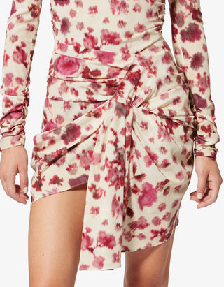 Drapierter Mini-Rock Ovia aus gemusterter Stretch-Seide