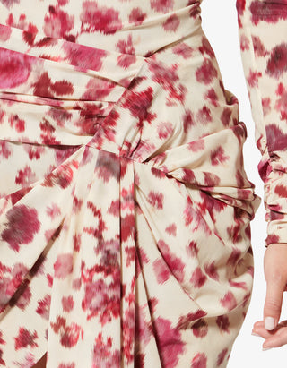 Drapierter Mini-Rock Ovia aus gemusterter Stretch-Seide