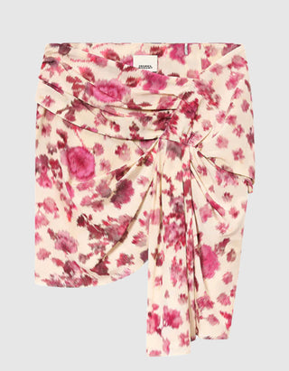 Drapierter Mini-Rock Ovia aus gemusterter Stretch-Seide