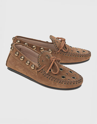 Veloursleder-Loafer Fitza mit Ösen- und Nietenverzierung