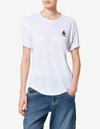 Leinen T-Shirt Koldia mit Logo-Flockprint