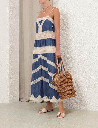 Maxi-Trägerkleid Awaken Denim mit Häkelspitze