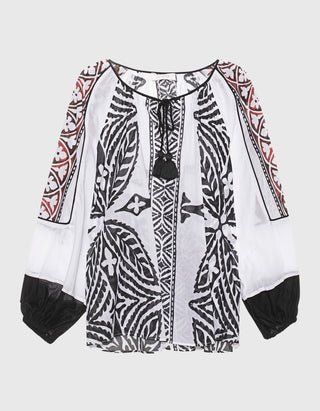 Bedruckte Tunika-Bluse Seawind mit Ballon-Ärmeln