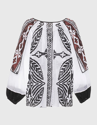 Bedruckte Tunika-Bluse Seawind mit Ballon-Ärmeln