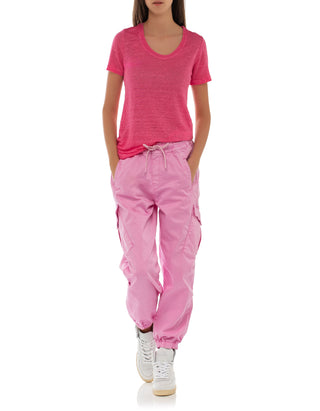 Leinen-T-Shirt mit Rundhalsausschnitt