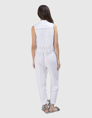 Cropped Leinen-Top mit Lochspitzen-Detail