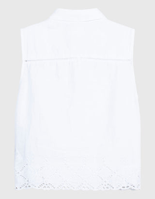 Cropped Leinen-Top mit Lochspitzen-Detail