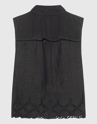 Cropped Leinen-Top mit Lochspitzen-Detail