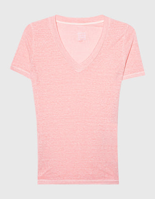 Leinen-T-Shirt mit V-Ausschnitt