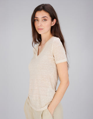 Leinen-T-Shirt mit V-Ausschnitt