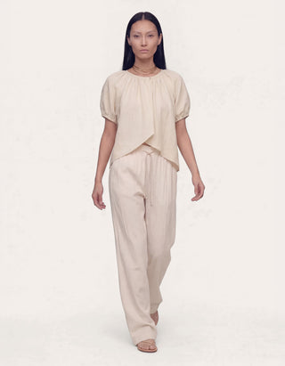 Cropped Baumwoll-Leinen Bluse