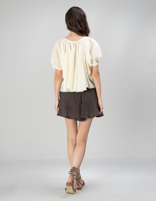 Cropped Baumwoll-Leinen Bluse