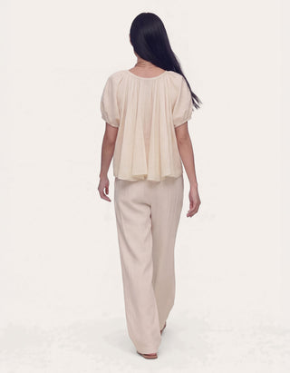 Cropped Baumwoll-Leinen Bluse