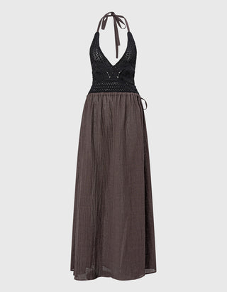 Leinen Neckholder-Kleid mit Strickdetails