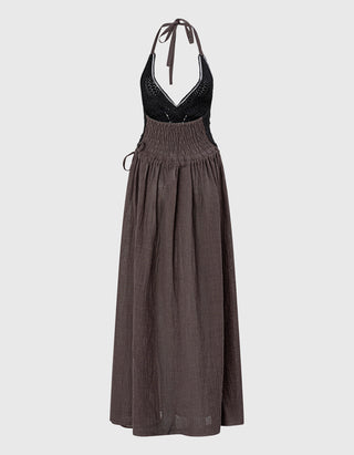 Leinen Neckholder-Kleid mit Strickdetails