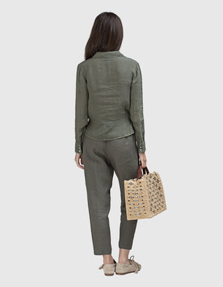 Leinen-Bluse mit Bindedetail
