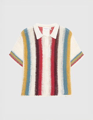 Mehrfarbiges Strick-Kurzarm-Hemd