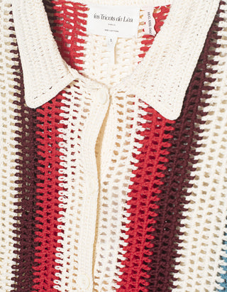 Mehrfarbiges Strick-Kurzarm-Hemd