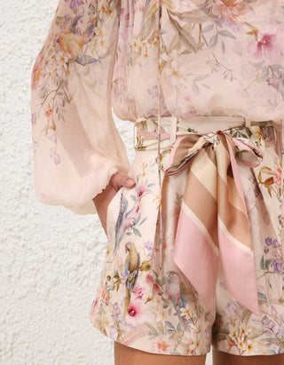 Seiden-Mix High-Waist Shorts mit Bindegürtel