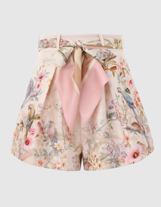 Seiden-Mix High-Waist Shorts mit Bindegürtel