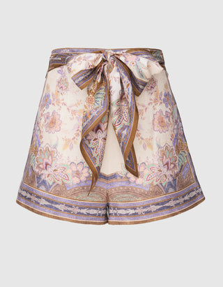 Leinen-Shorts Luna mit Seiden-Gürtel