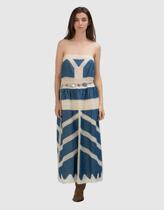 Maxi-Trägerkleid Awaken Denim mit Häkelspitze