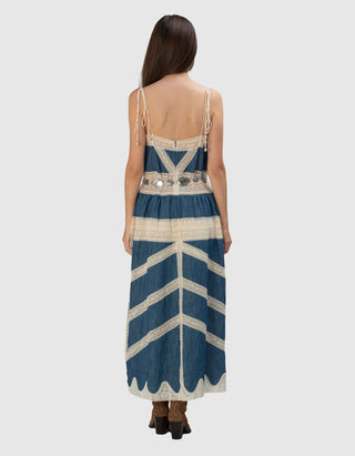 Maxi-Trägerkleid Awaken Denim mit Häkelspitze