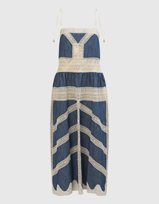 Maxi-Trägerkleid Awaken Denim mit Häkelspitze