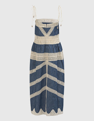 Maxi-Trägerkleid Awaken Denim mit Häkelspitze