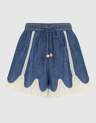Denim-Shorts Awaken mit Spitzendetails