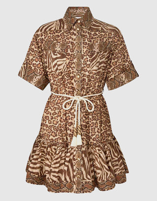 Gemustertes Mini-Kleid Wanderlust Lantern mit Taillengürtel