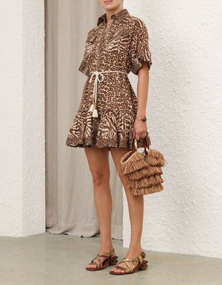 Gemustertes Mini-Kleid Wanderlust Lantern mit Taillengürtel