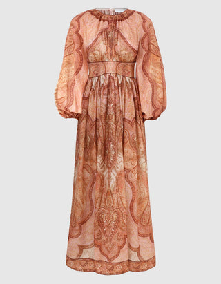 Gemustertes Baumwoll-Seiden-Kleid Wanderlust