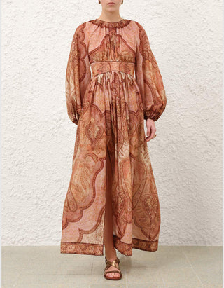 Gemustertes Baumwoll-Seiden-Kleid Wanderlust