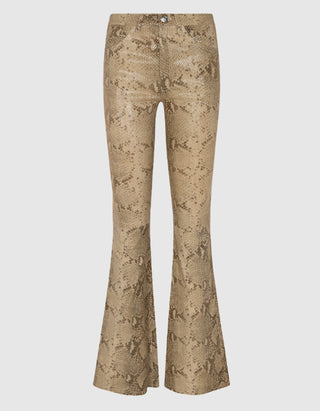 Lammleder-Hose 5 Pocket Micro Flare mit Python-Optik