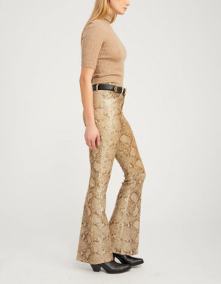 Lammleder-Hose 5 Pocket Micro Flare mit Python-Optik