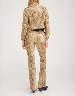 Lammleder-Hose 5 Pocket Micro Flare mit Python-Optik