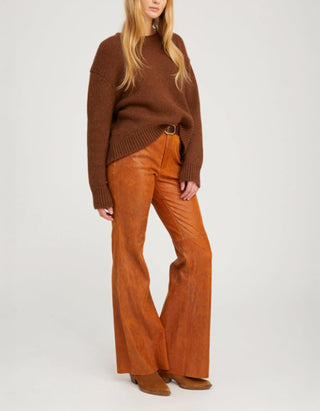 Lammleder-Hose 5 Pocket Patch Flare im Vintage-Look