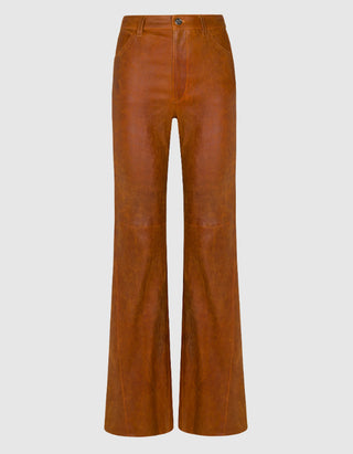 Lammleder-Hose 5 Pocket Patch Flare im Vintage-Look