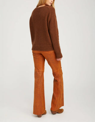 Lammleder-Hose 5 Pocket Patch Flare im Vintage-Look