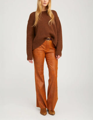 Lammleder-Hose 5 Pocket Patch Flare im Vintage-Look