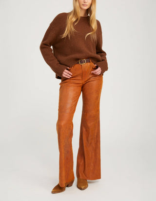 Lammleder-Hose 5 Pocket Patch Flare im Vintage-Look