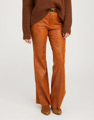 Lammleder-Hose 5 Pocket Patch Flare im Vintage-Look